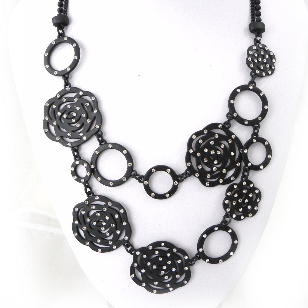 Les Trésors De Lily [G8717] - Black 'Camélia' Designer Necklace