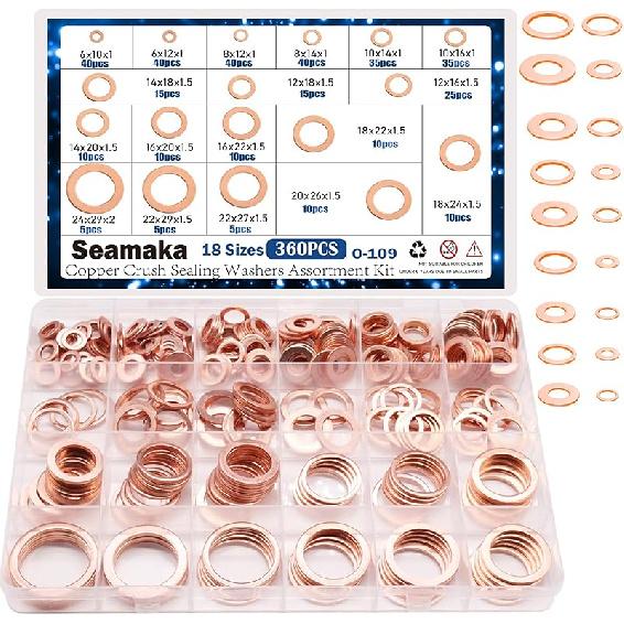 580PCS Oil Crush Washer,18 Sizes Oil Drain Plug Gaskets Assortment Kit,Automotive Aluminum Drain Plug Washer M6 M8 M10 M12 M14 M16 M18 M20 M22 M24