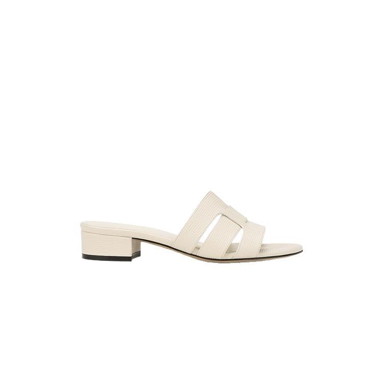 Su Yinyin's same round-headed lizard-patterned soft leather one-word thick-heeled slippers women's niche casual versatile commuter cool slippers