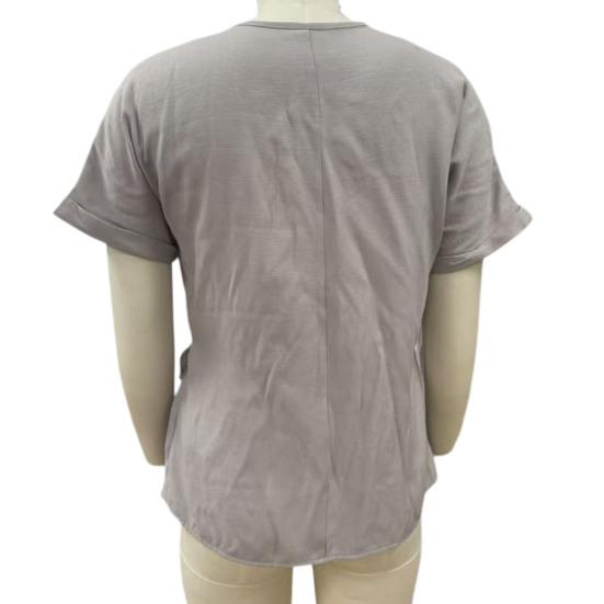 Women Tops V Neck Short Sleeve Pure Color Shirt with Side Tie Irregular Loose Fit Tee Shirt Summer Daily Wear