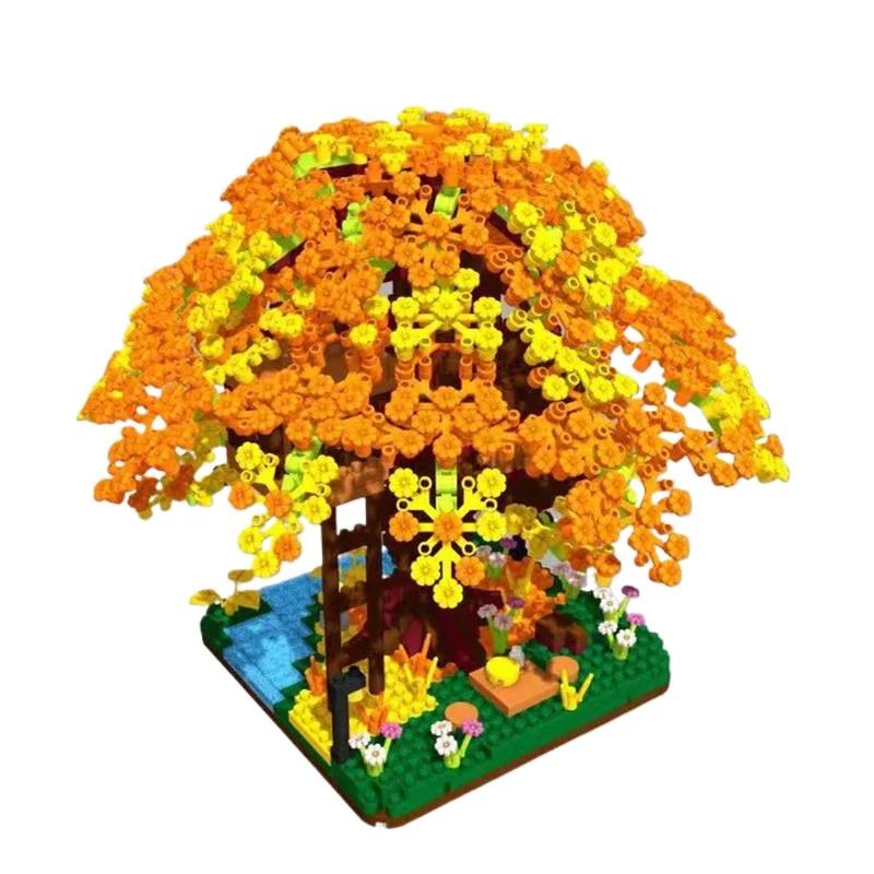 Mini Blocks Beautiful Architecture Flower Tree House Cherrry Sakura Building Bricks Fun Toys Diy Cabin Girl Gift Birthday