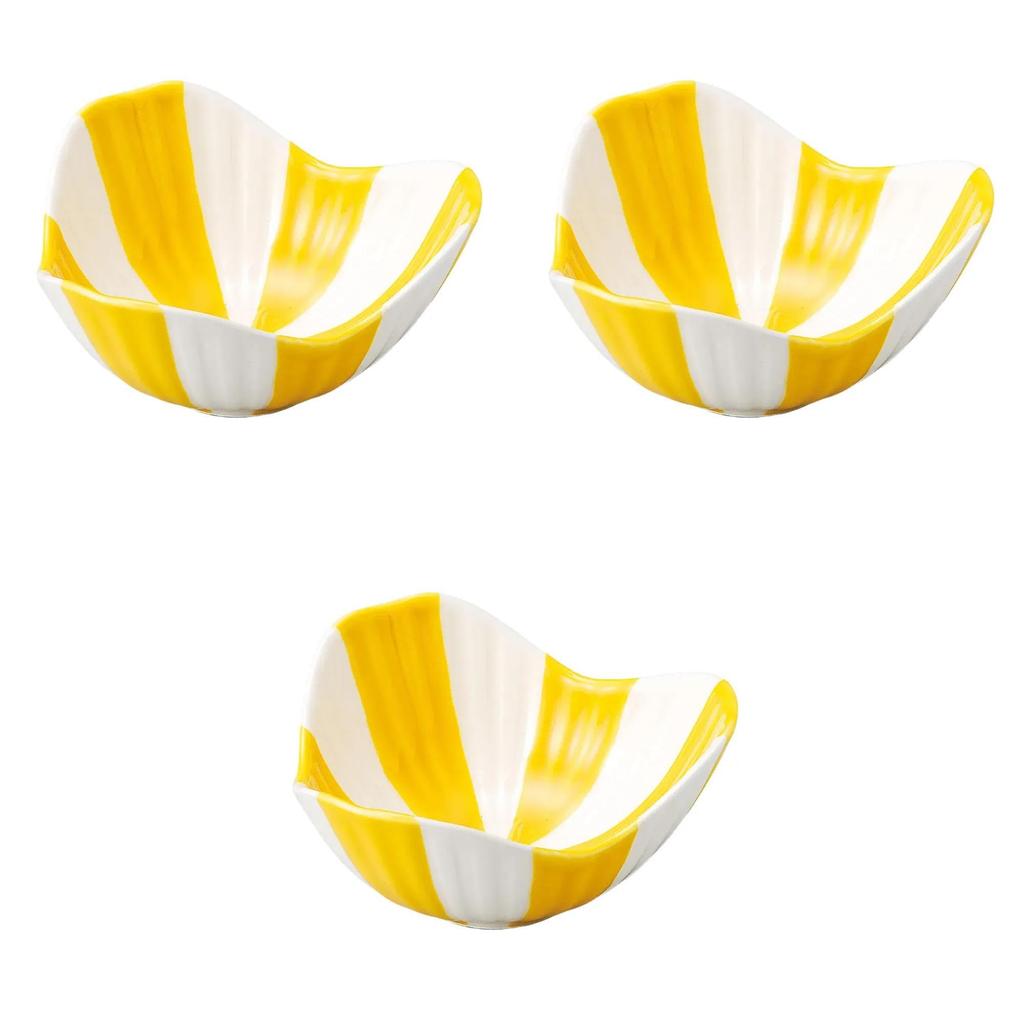 Set of 3 Yellow Glazed Divided Sansho Small Bowls x Small Bowls Setomonohonpo [12 6cm]