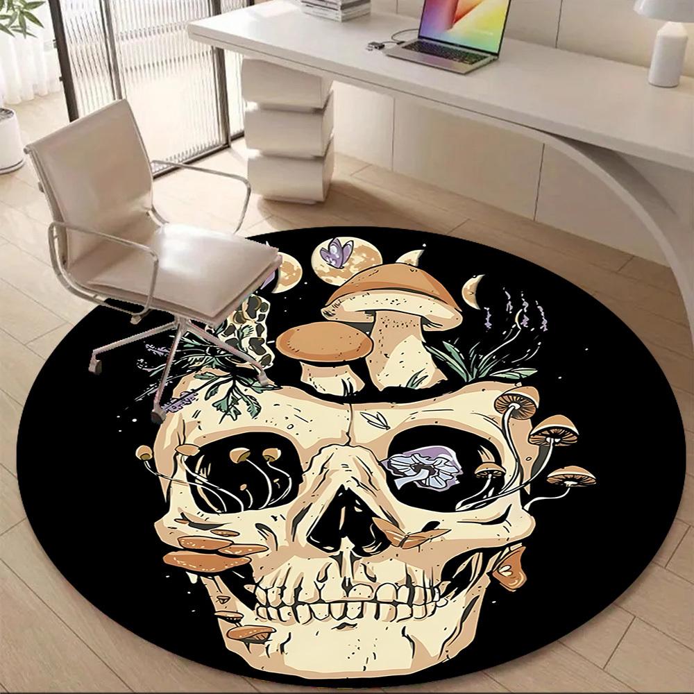 1 alfombra redonda para oficina con diseño de calavera y hongo, para debajo de sillas de oficina, dormitorio, sala de estar, decoración del hogar, decoración de habitación