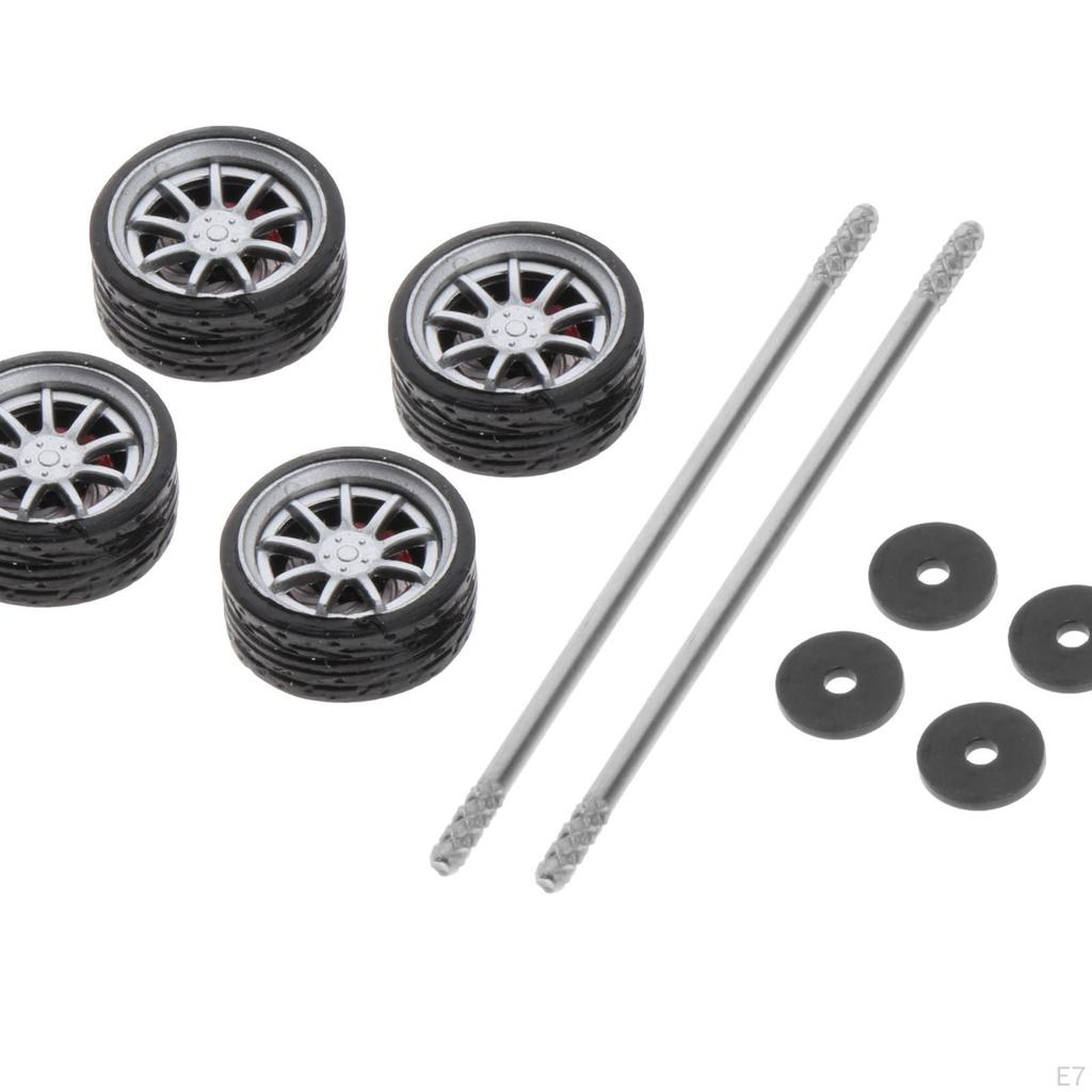 1:64 Scale Car Rubber Wheel Rims Soft Tires for RC 1/64 of 4