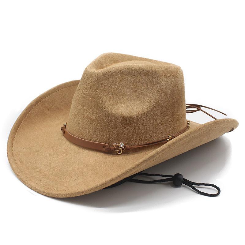 Western Cowboy Hat With Suede Velvet Material Big Brim For Fall Winter Fashion