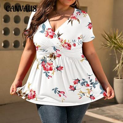 Sommer Damen T-Shirt V-Ausschnitt Bedrucktes Übergrößen T-Shirt Kurzarm Tops