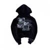 Dark Print Hoodie Women Y2K Streetwear Long Sleeve Casual Loose Fit Pullover