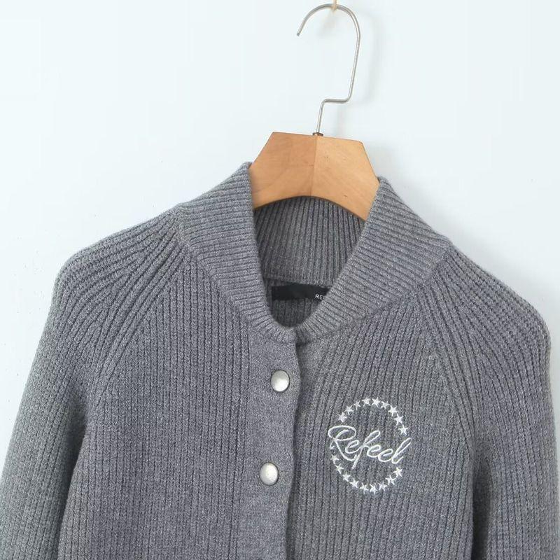 Za Export New Arrival Women's Clothing ZR Fashion Style Fashion All-Match Letter Long Sleeves Short Sweater Single-Breasted Cardigan