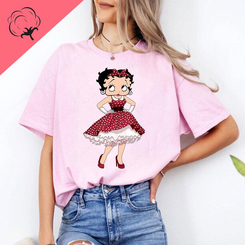 New Fashion BettyBoop T Shirt Kawaii Cotton Crewneck 2000s Clothes Y2k Women Shoujo Girl Style Creativity Tee