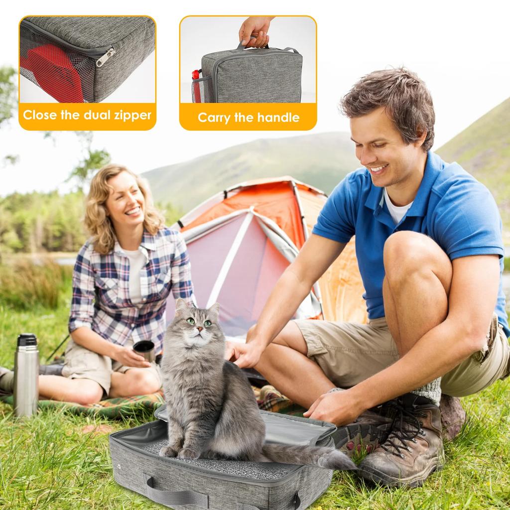 Portable Cat Litter Box Foldable Cat Travel Litter Box with Litter Scoop Square/Rectangle Waterproof Leakproof Pet Toilet Tray