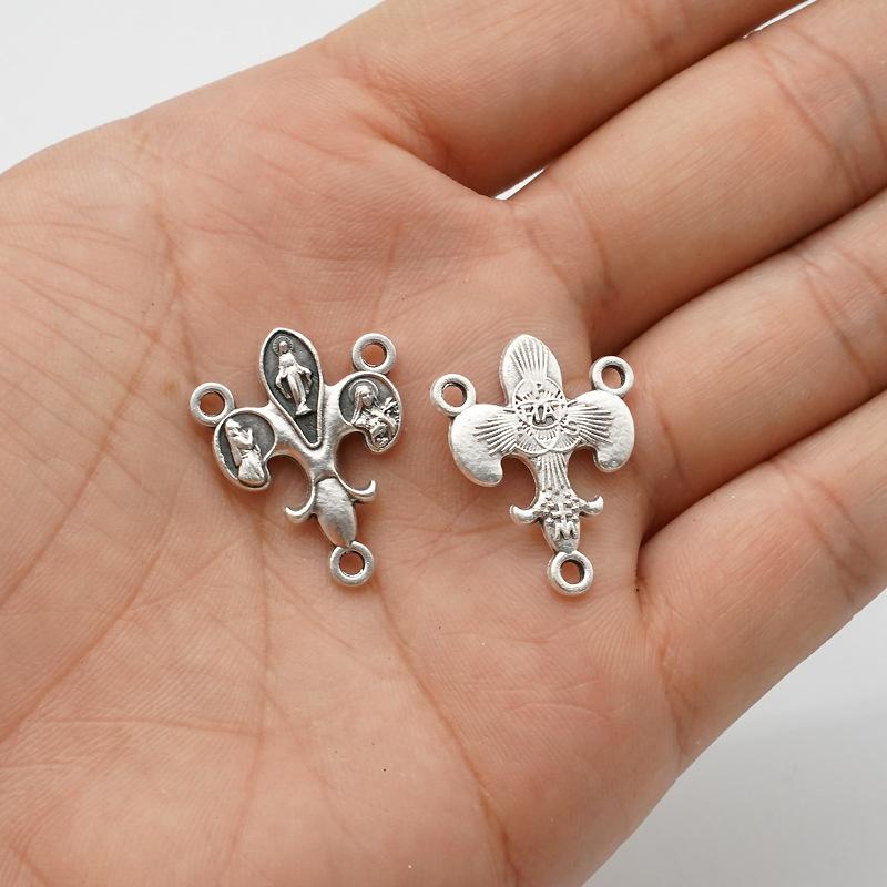 Religious Rosary Centerpiece Connectors Silver Tone Catholic Medallions and Cross Charms Made In Italy