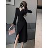 Early Spring Pure and Alluring Sexy V-neck Long-sleeve Dress for Women, Designed and Slimming, Inner Layer with a Hip-hugging Long Dress