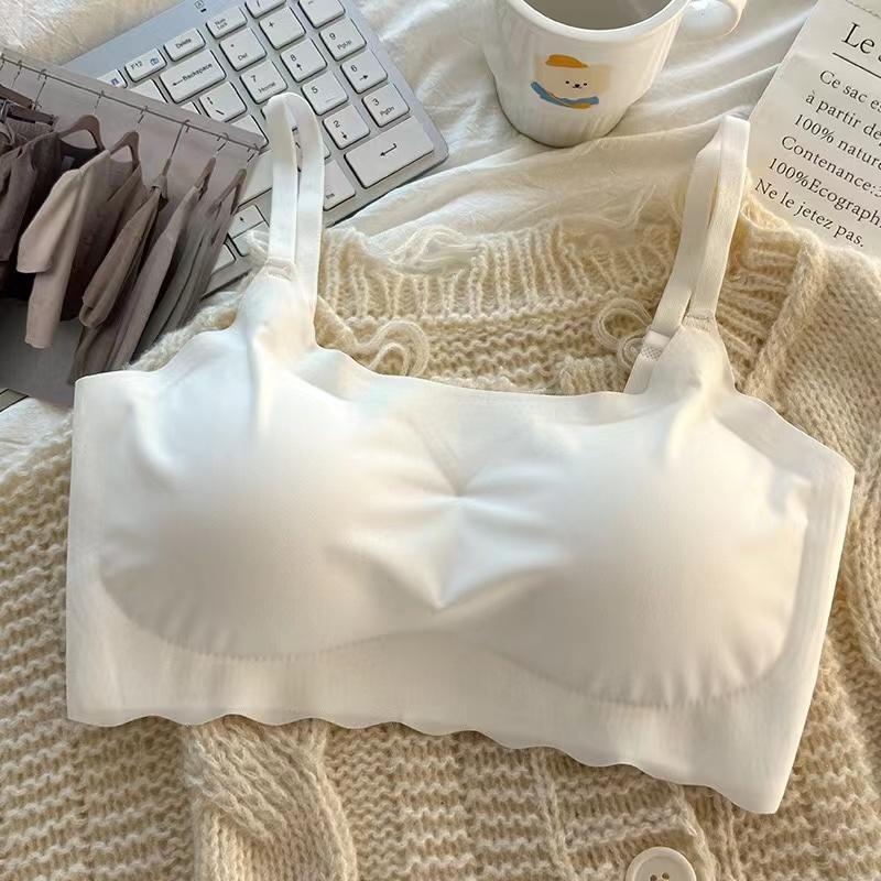 Ice Silk Bra Women Solid Color Simple Comfortable Skin Friendly Adjustable Shoulder Straps Breathable Sports Sleep Bra