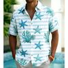 Men's Striped Tropical Element Print Shirt, Exotic Hawaiian Casual Design for Summer Vacation, Daily Wear & Street Style