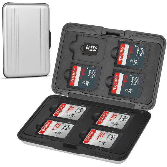 Aluminum Shock Resistant Carrying Box Memory Card Storage Case Holder 8 Slots for SD SDHC MMC Micro SD TF Cards Silver