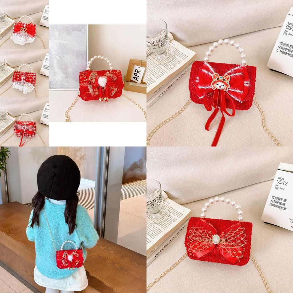 Charming Red Children's Handbag With Bow And Pearl Details For Boys And Girls