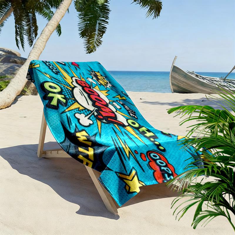 Blue exploding letters 2D Flat Print Beach Towel, Large Soft Quick Dry Towel for Beach Camping Swimming.MSTJ0918392