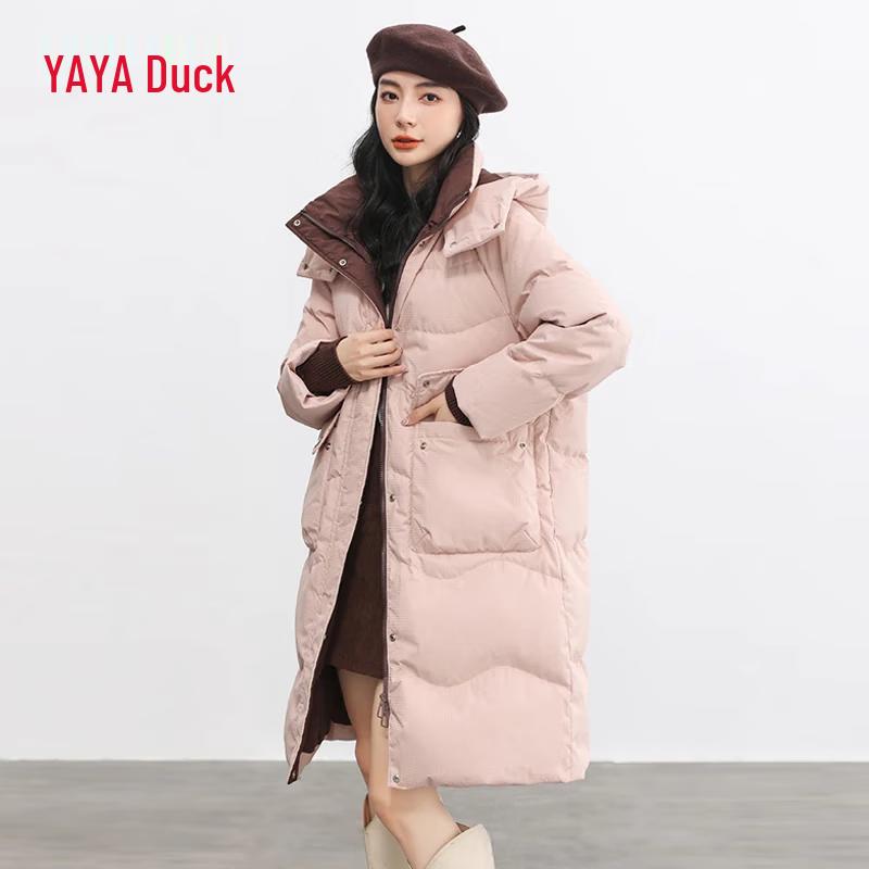 YAYA Women's Thickened Mid-Length Hooded Down Jacket