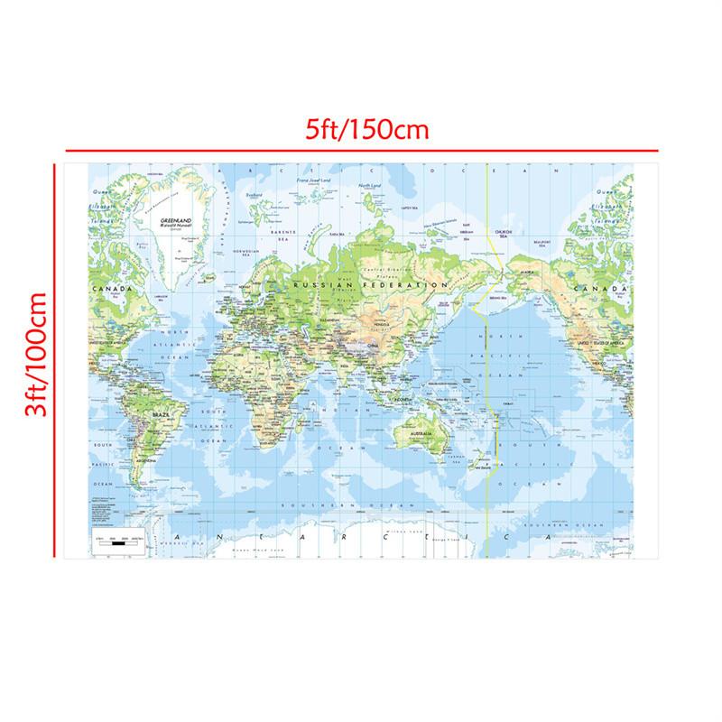 World Map Wall Mural Physical Topographic Map Poster Wallpaper for Living Room Office Study Education School Classroom Large Wall Decor art