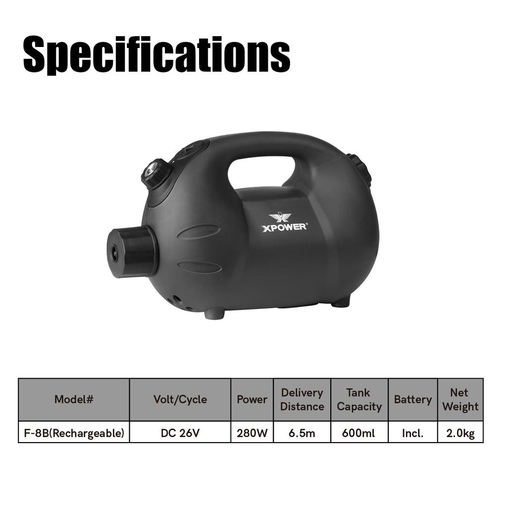 XPOWER Macchina Nebulizzatrice Disinfettante Commerciale F-8B ULV Efficienza Batteria