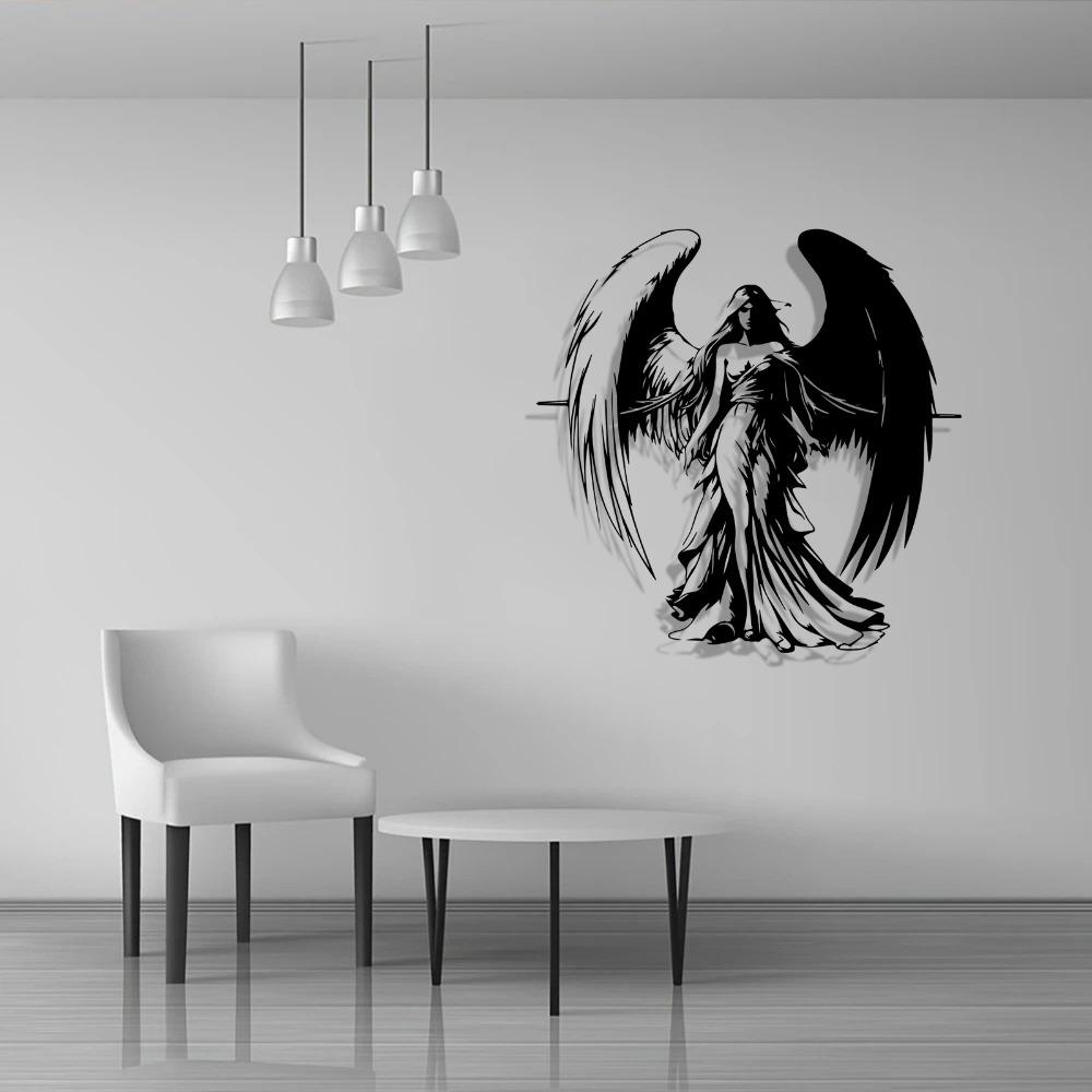 Metal Fantasy Wall Art Angel Demon Sculpture Halloween Home Decor Gift