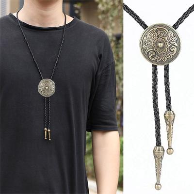 Elegante Bolo-Krawatte mit graviertem Anhänger Cowboy-Schnitzerei Halsschmuck Westliches Halsband Coole Bola-Krawatte Westliches Cowboy-Kostüm