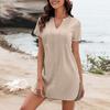 Women's Swimsuit Cover Up Shirt V Neck Short Sleeve Bathing Suit Coverups Summer Beach Cover Ups Dresses