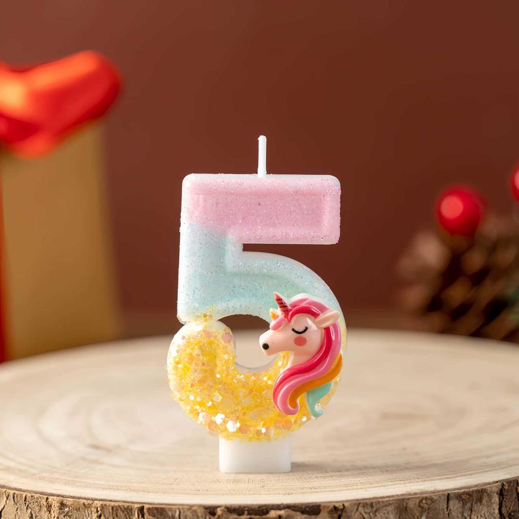 Glitter Unicorn Number Candles 0-9 for Kids' Birthday Cakes