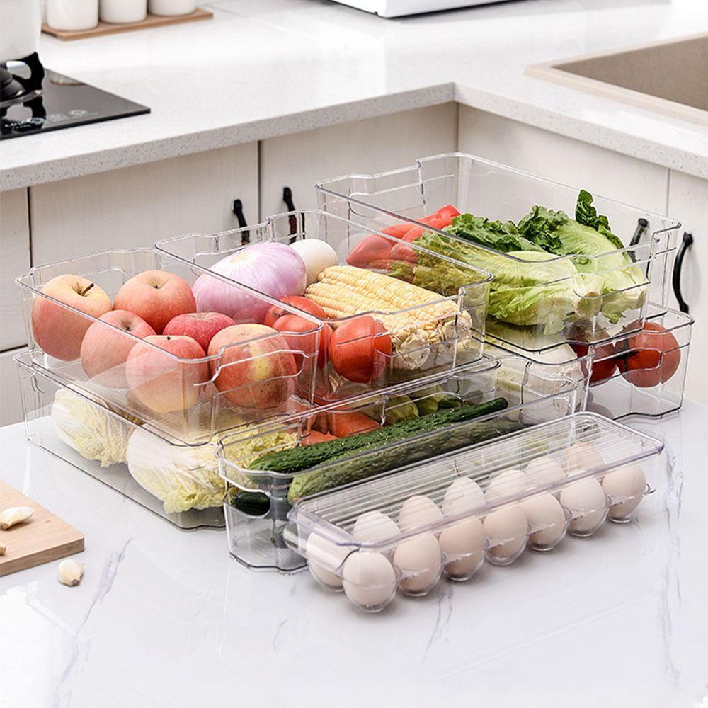Transparent Fridge Storage Basket Plastic Cosmetic Storage Box  Kitchen Supplies