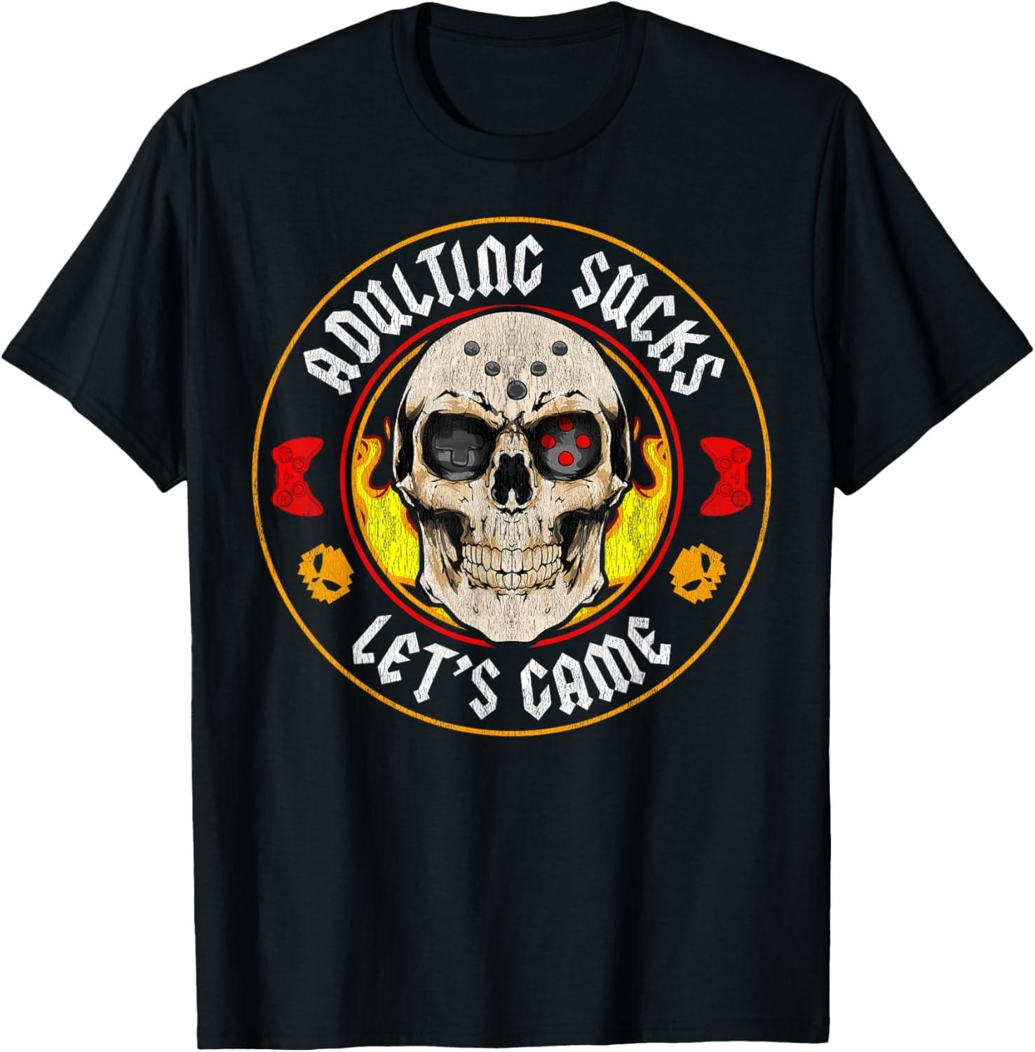 Adulting Sucks Let s Game Novelty Skull Funny Saying Gaming T-Shirt S разноцветный