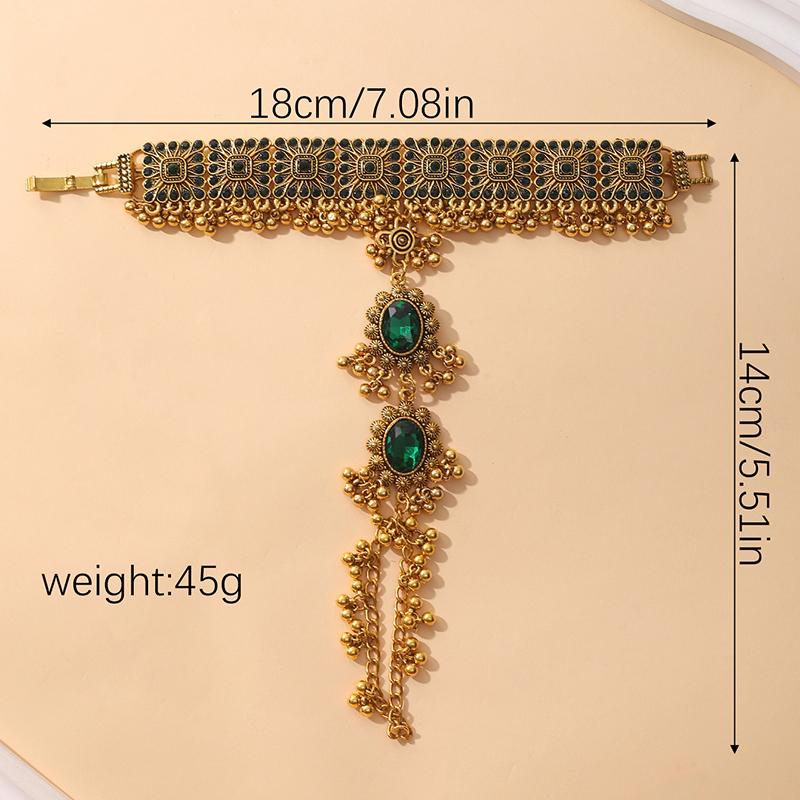 Utsøkt Vintage Krystall Rund Boho Armbånd Dame Gullfarge Fingerring Kjede Zirkon Dusk Dame Estetisk Zirkon Sett