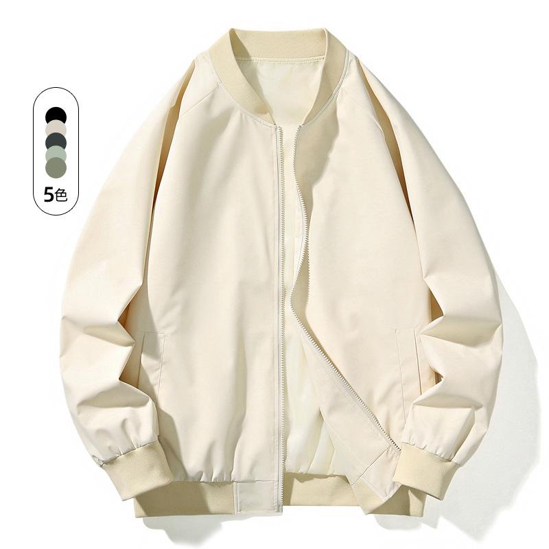 Men's Jacket, Spring and Autumn Casual Loose Baseball Uniform, American Versatile Jacket, Men's Solid Color Simple Men's Clothing