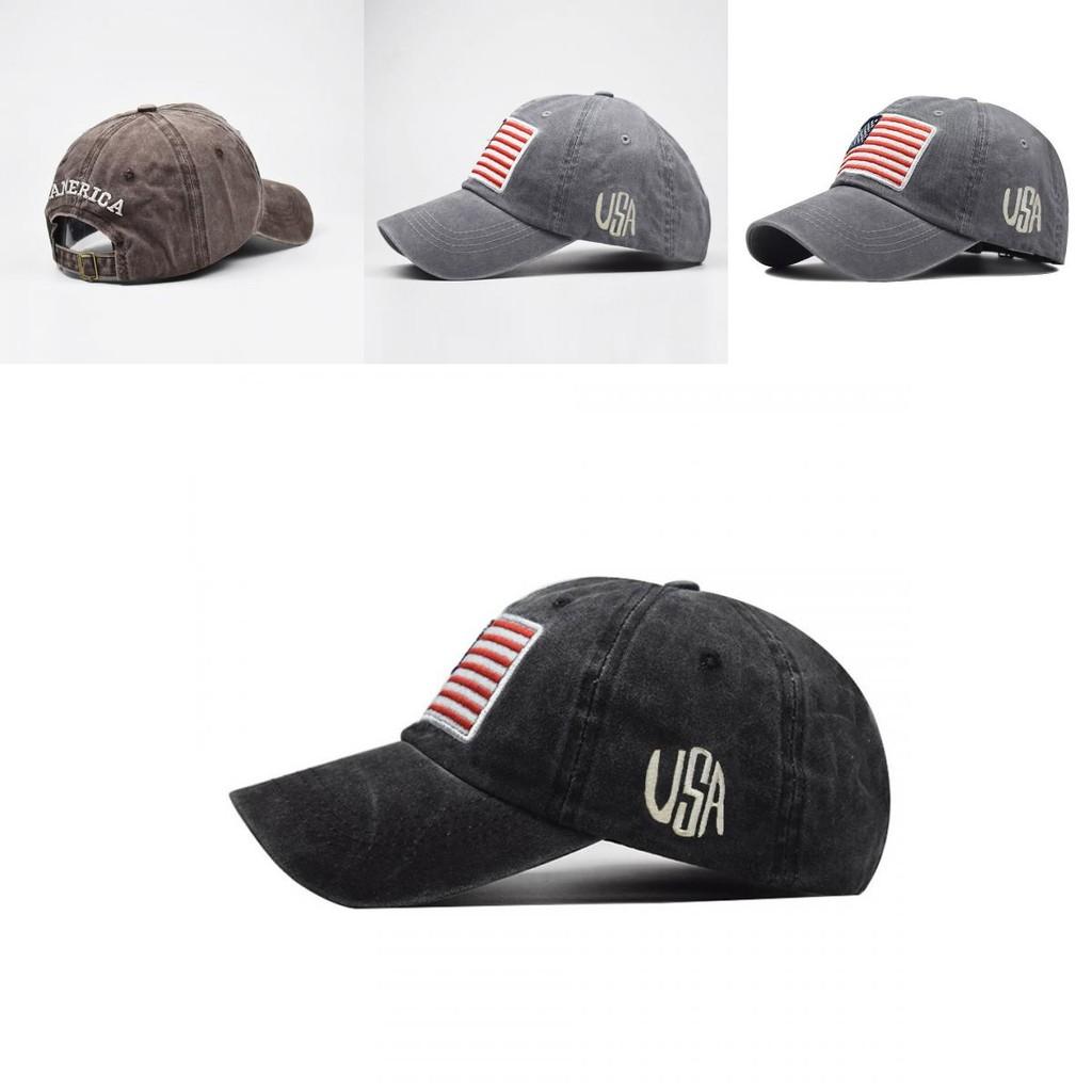 Retro Style Embroidered Letter Baseball Cap Vintage Washed Classic Flag Cotton Hat Men's Adjustable Cap