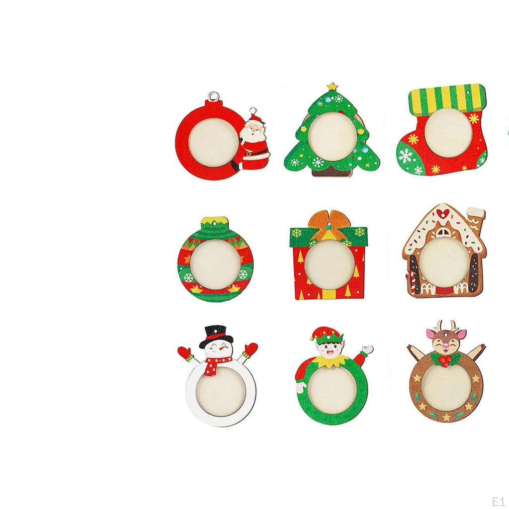 12x Christmas Photo Frame Ornaments Tree Decoration Dinner Party DIY Wooden Holiday Xmas
