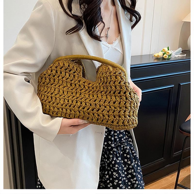 Elegante Damen Kettengewebte Handtasche Stroh Schultertasche Modische Raffia Crossbody Strandtasche Sommer Neu Vielseitige Damen Tasche