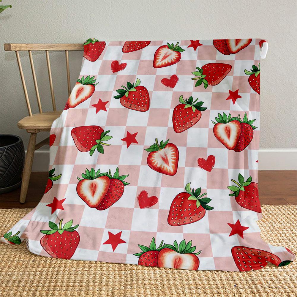 Strawberry Heart Outdoor Flannel Blankets, Outdoor Travel, Home Blankets, Fan Gifts,Suitable for All Seasons, Christmas Gifts. R1127096
