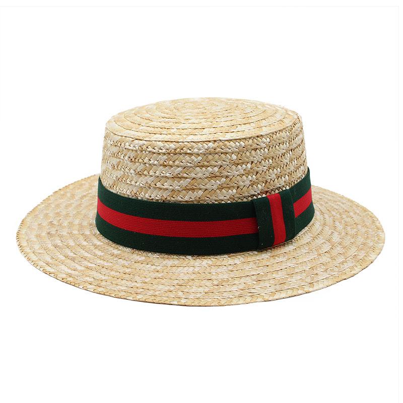 Spring And Summer Big Eaves Wheat Pole Braid Flat Top Flat Edge Straw Hat Women'S Sunshade Shape Natural Ethnic Style Straw Hat Tide
