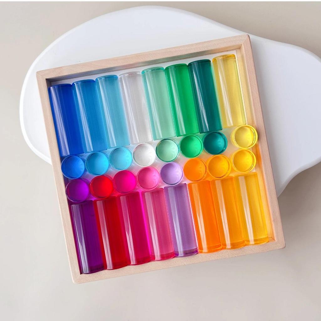 Rainbow Acrylic Stacking Cylinder Blocks - Crystal Light & Shadow Toys for Kindergarten