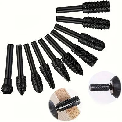 10 Stück Drehstiftfräser Raspel Set Holzschnitzfeile Raspel Bohrer 1/4'' Sechskantschaft Drehfräser Feilensatz Geeignet für Heimwerker Holzarbeiten