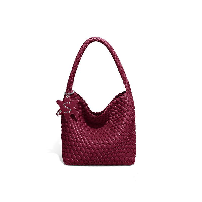 Shoulder Bag Woven Bag for Women Europe and the United States Popular PU Leather Soft Fabric Women Underarm Bag