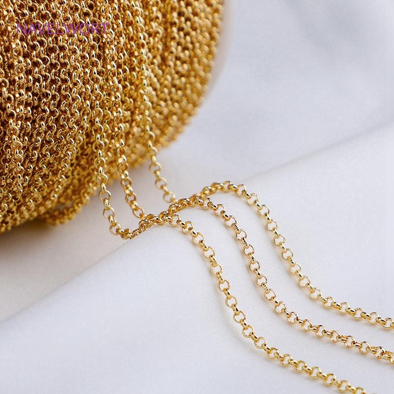 4 Sizes 14K Gold Plated Round Link Chain,Brass Metal O Style Necklace Chains For Women Jewelry Making Findings