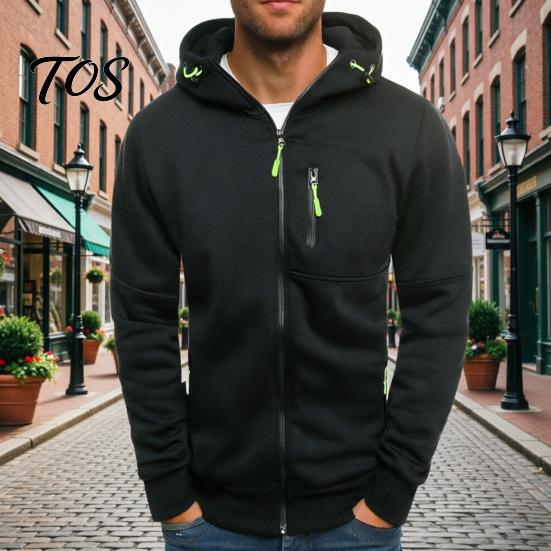 Casual Lightweight Outerwear Men Zip-up Hoodie, Athletic Hooded Jacket, Long Sleeve Sweatshirt Versatile Exercise Sports Jacket with Zippered Pockets