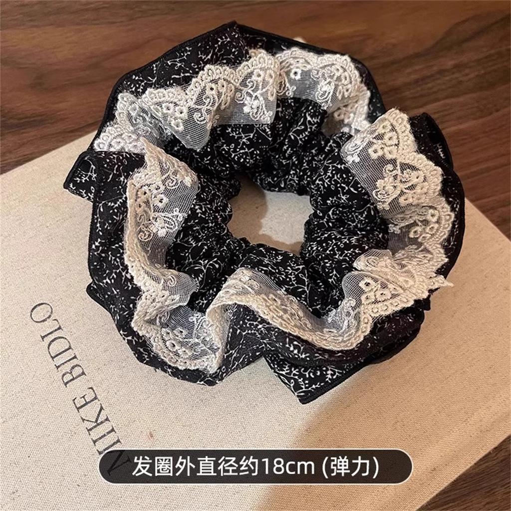 Damen Französischer Retro Doppellagiger Karomuster Spitze Großer Scrunchie Haargummi Pferdeschwanz Haargummi