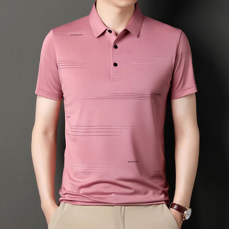 Ice Silk Short-Sleeved T-Shirt Men'S Mid-Lapel Polo Shirt Bottoming Shirt Loose Breathable Jacquard