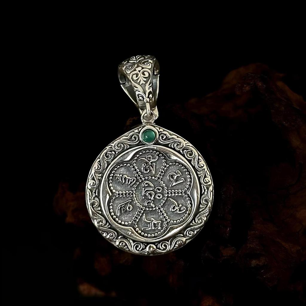 S925 Sterling Silver Buddha Pendant Necklace with Versatile Buckle and Six-Syllable Mantra Design