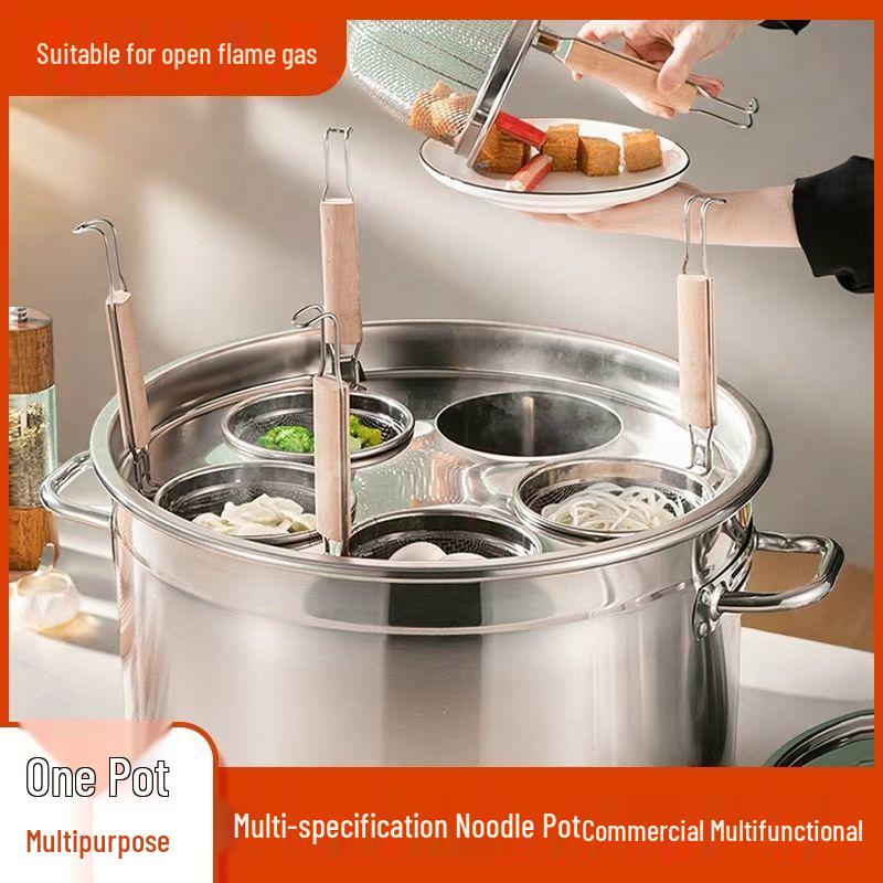 Large-Capacity Commercial Gas Noodle Cooker, Thickened Stainless Steel, Scalding Pot, Soup Barrel, Mala Tang Cooking Pot.