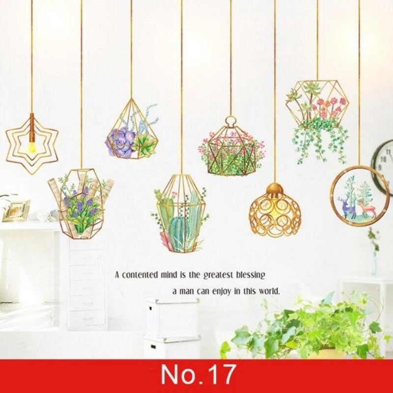 24 Styles Wall Stickers Decorated Tropical Green Leave Nordic Fresh Living Room Bedroom Stickers Plant Flowers Wall Decorations