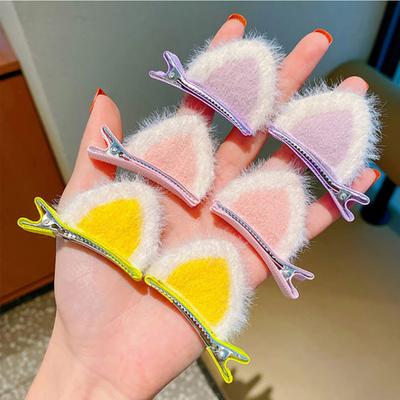 4 Stück Niedliche Haarspangen Plüsch Katzenohr Dekor Haarnadeln Tierdesign Plüsch Haarspangen