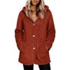 Women's Fashionable Solid Color Long Sleeved Pocket Loose Hooded Button Plush Jacket