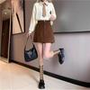 Women's Plus Size High Waist Coffee Corduroy A-Line Skirt - Slimming Anti-Exposure Short Skirt for Fall/Winter